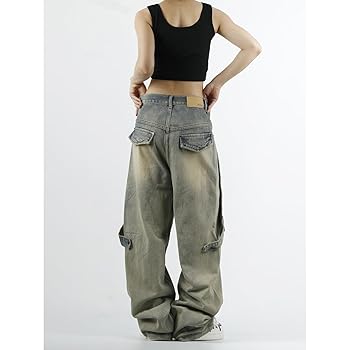 MEOKIM Women's Denim Pants Y2K Jeans Retro Hip-hop Workwear